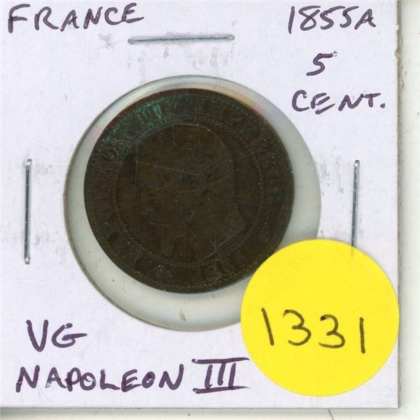 France. 1855A 5 Centimes. Emperor Napoleon III. VG.