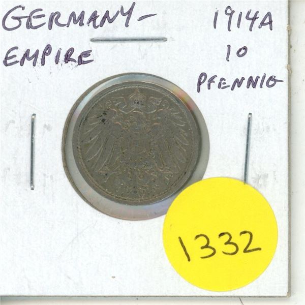 Germany – Empire. 1914A 10 Pfennig. Issued during the first year of World War I. VF.