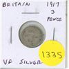 Image 1 : Great Britain. 1917 3 Pence. Sterling Silver. Issued during World War I. VF.