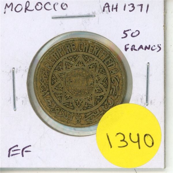 Morocco. AH1371. 50 Francs. EF.