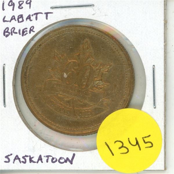 1989 Labatt Brier medal. Brier held in Saskatoon. BU.