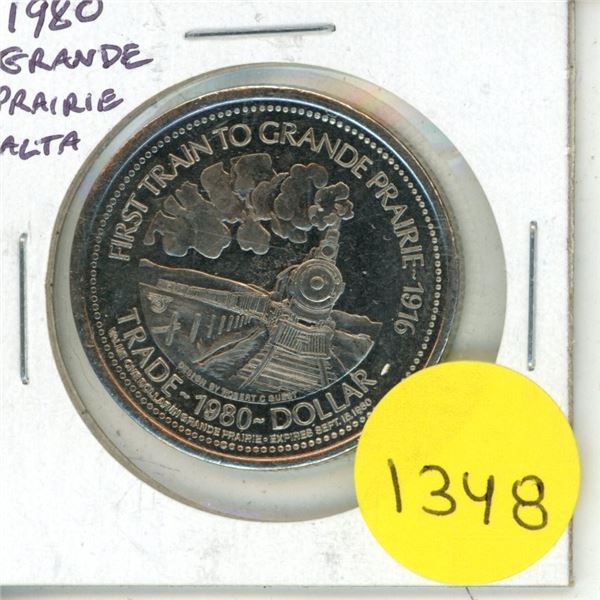 1980 Grande Prairie Alberta Trade Dollar. Train. BU.