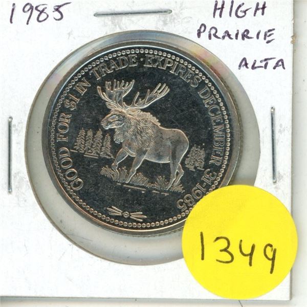 1985 High Prairie Alberta Trade Dollar. Moose. BU.
