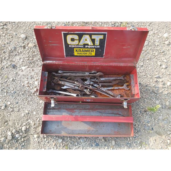 Metal toolbox with set of hand tools (wrenches) Red