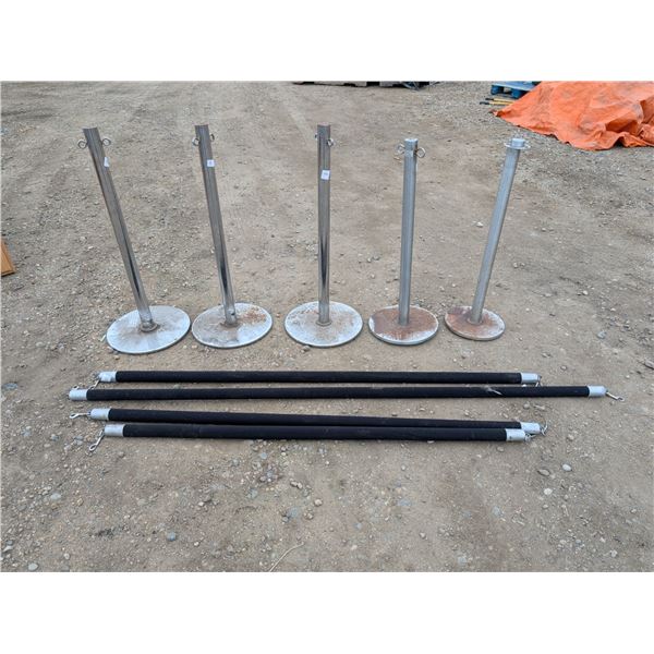 (5) Queue Poles w/ (4) Queues Ropes (Fine Condition)