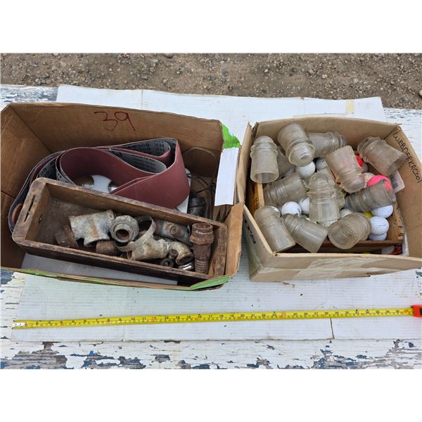 Lot of hardware, glass insulators, golf balls