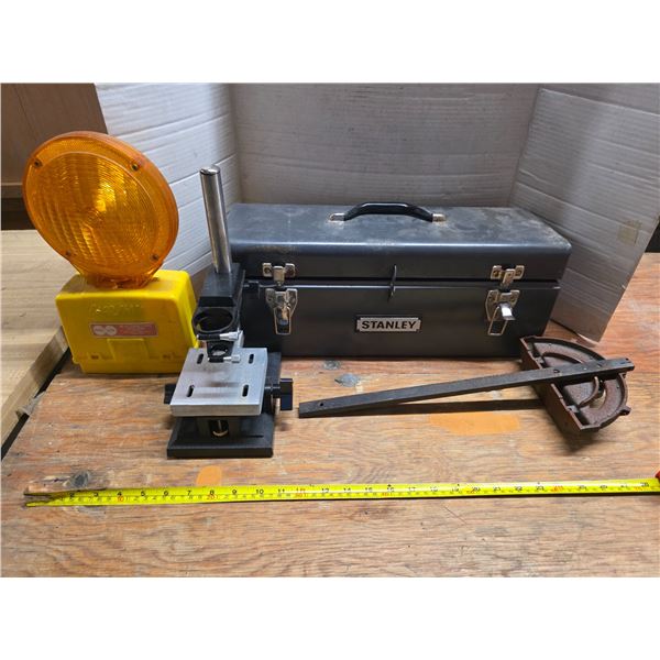 Stanley tool box , mini drill press mount, clamp