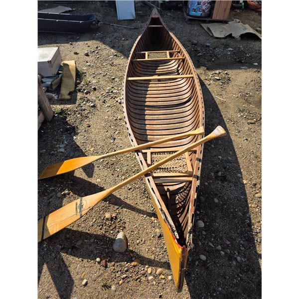 Tremblay 14fT Wooden canoe- with paddles-  Apache written on side