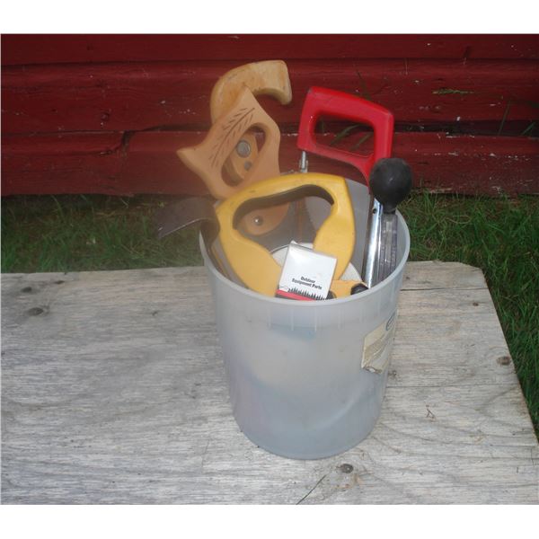 Pail of Saws etc  Stap[le Gun