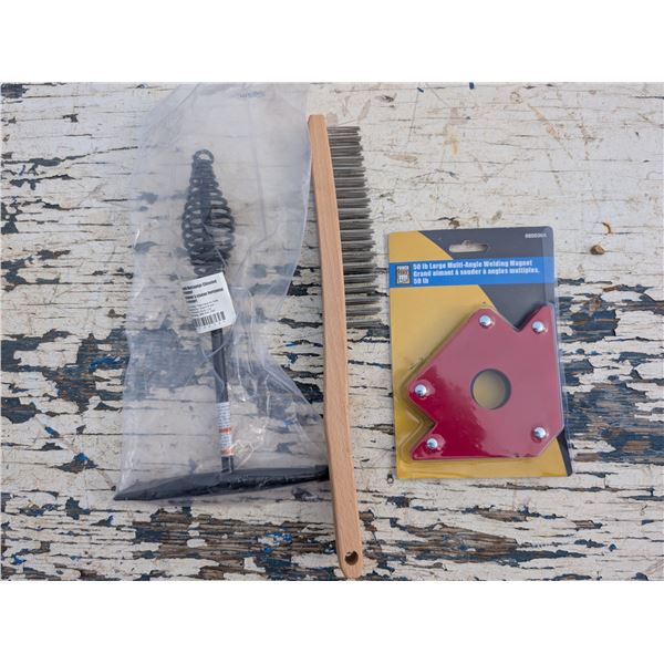 Lot of Powerfist Brand Tools (Spring Hammer, Welding Magnet, Wire Brush)