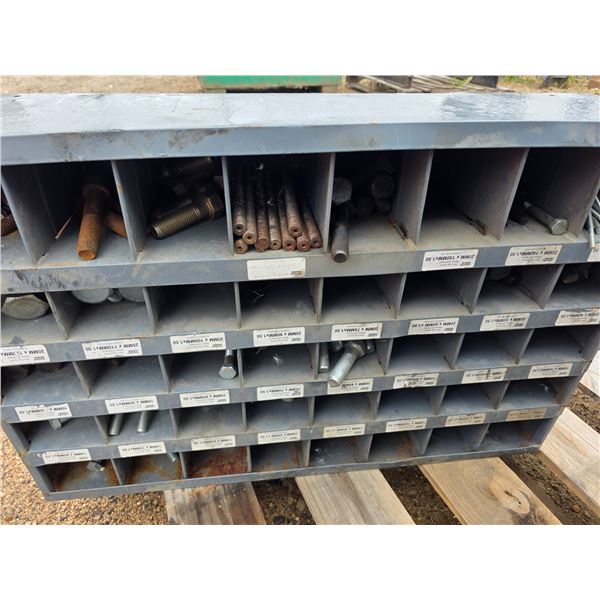 Bolt bin with contents- 34" by 9" by 22"H