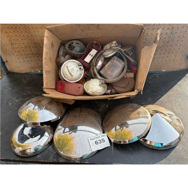 Assorted lights, semi hubcaps, Pete horn cover