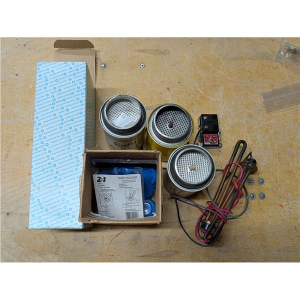 Lot of Misc. Tool Items (Eye Wash, Tarp Holders, Filters, and etc.)