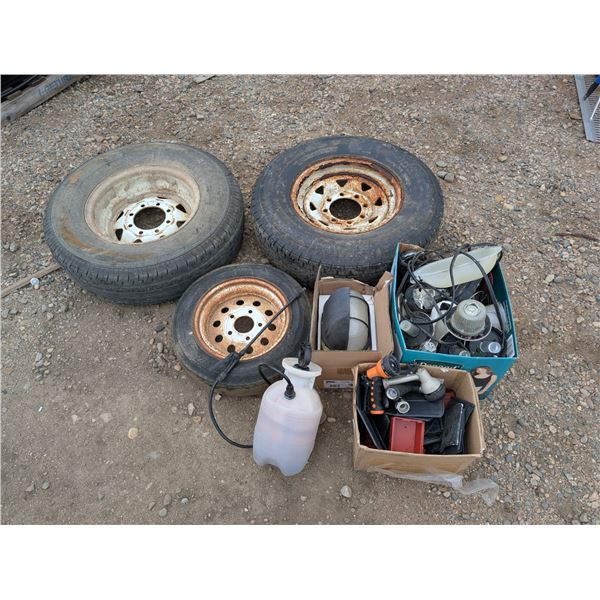 Lot of Misc. Tool items and Etc. (Lights, Tires, Garden Water Spray Nozzles, and etc.)