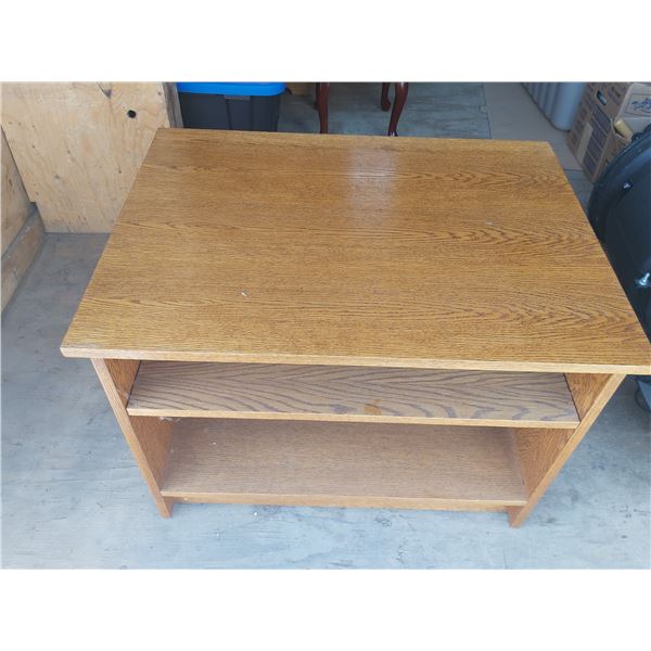 Wooden shelving cabinet with hooks