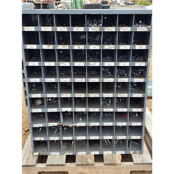 Bolt bin with contents- 34" by 12" by 42"H