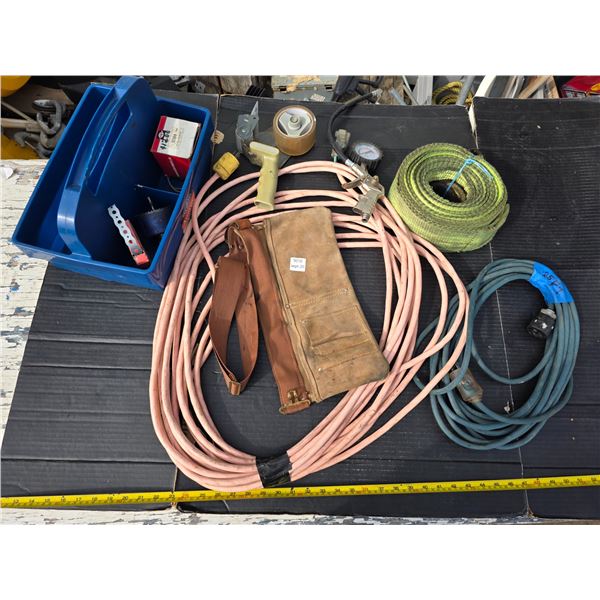 Extension cords, tool belt, strap and misc tools