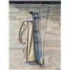 Image 1 : Vintage golf bag with clubs/Blue trekking poles/Metal roasting sticks