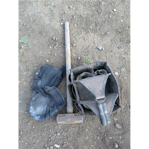 Sledge Hammer, Work Bag, and Knee Pads (Fine Condition)
