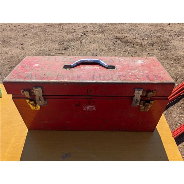 Red tool Box (21"x9"x9") (ok Condition) w/ Misc. Tools