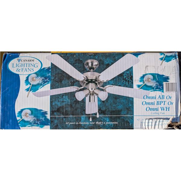 CONARM Lightning and Fans Omni AB/BPT/WH Never Used Ceiling Fan