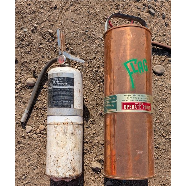 (2) Fire Extinguishers (1) Vintage Copper Flag Fire Equipment LTD. and (1) ABC10P-3 Model Extinguish
