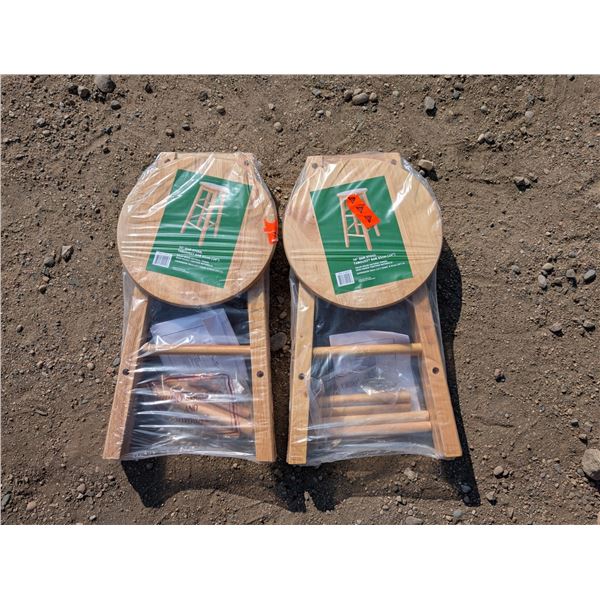 (2) Brand New in bags 24" Bar Stools Solid Wood Natural Finish