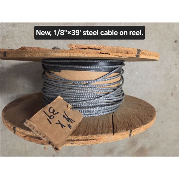 New 1/8"x39' Steel Cable On Reel