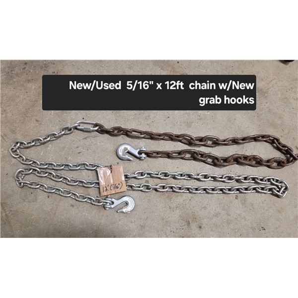 New/Used 5/16"x12ft Chain w/ New Grab Hooks
