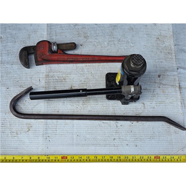 Bottle jack, crowbar and heavy duty wrench