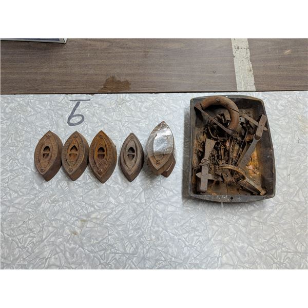 Lot of Antique Sad irons (Brockville, Ontario) and w/ Misc. Scrap