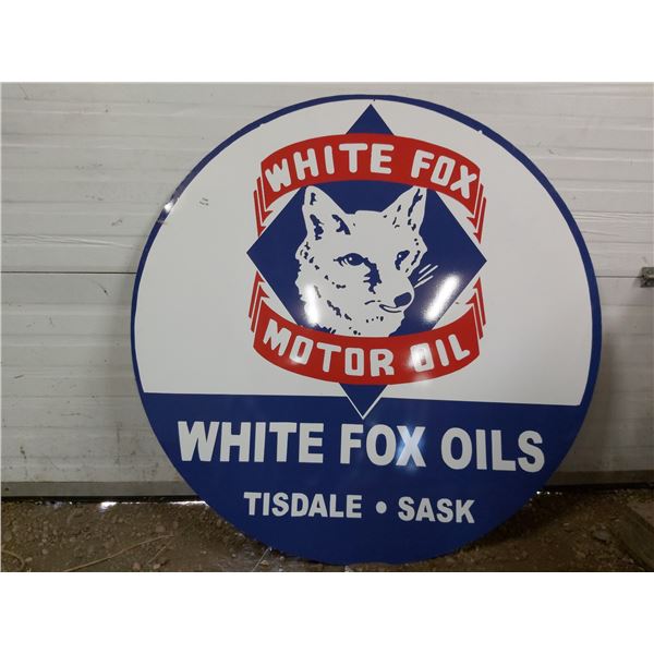 White Fox Oil sign 4' diameter, double-sided - plexiglass fantasy sign