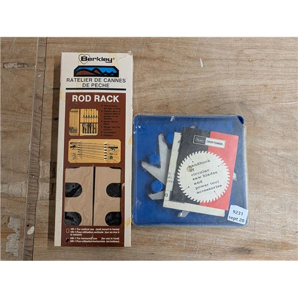 Vintage Rod Rack (good Condition) and Sears Craftsman Circular Saw Blade w/ Manual And Case