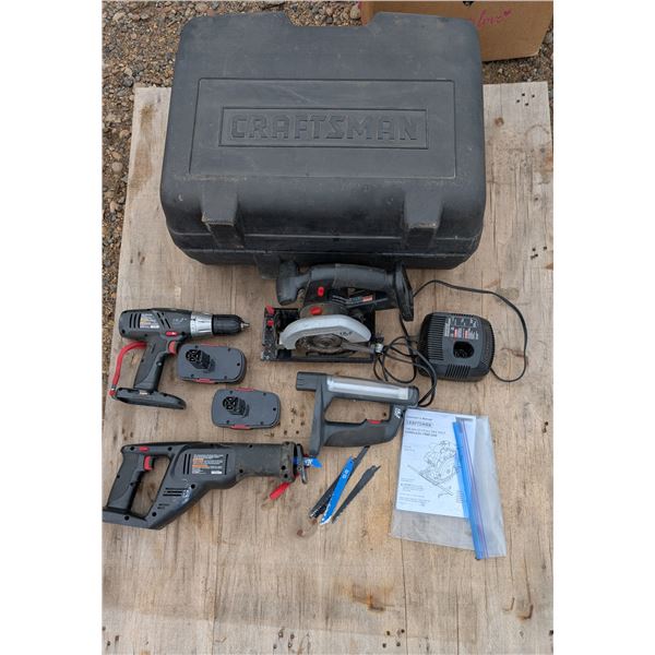 Lot of Craftsman Tools, Batteries, Chargers, Manuals, and Large Carry Tool Case (N/T)