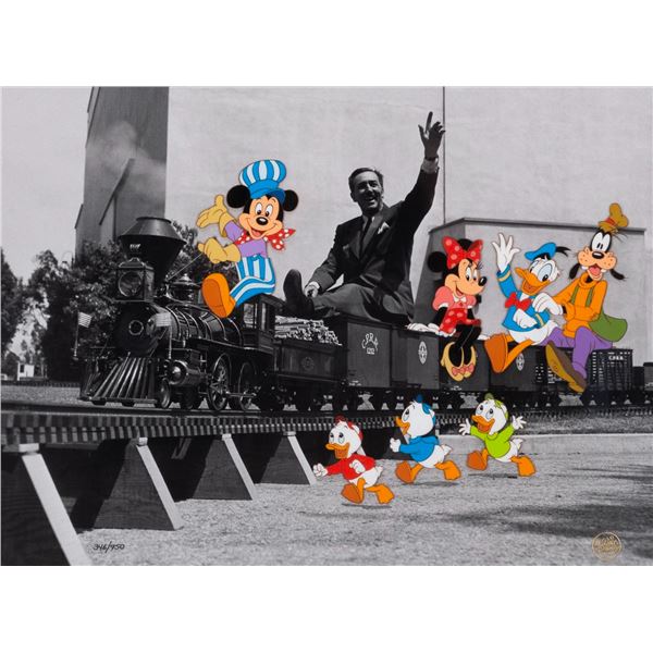 A Framed “Walt’s Train” Hand-Painted Cel and Photograph.