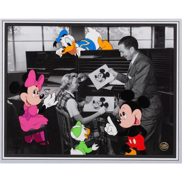 A Framed “Walt at the Ink and Paint Dept.” Cel and Photograph.
