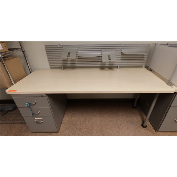 Metal Desk w/ White Top, Backboard & 3 Drawers 72" x 30" x 28"H