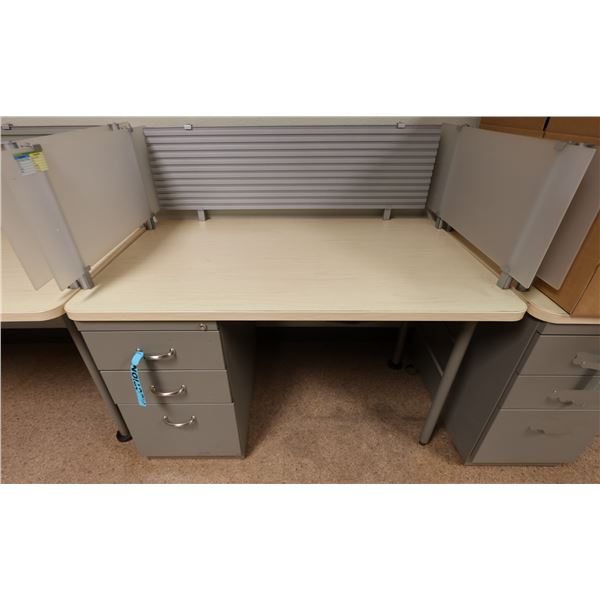 Metal Desk w/ White Top, Backboard & 3 Drawers 46" x 30" x 28"H