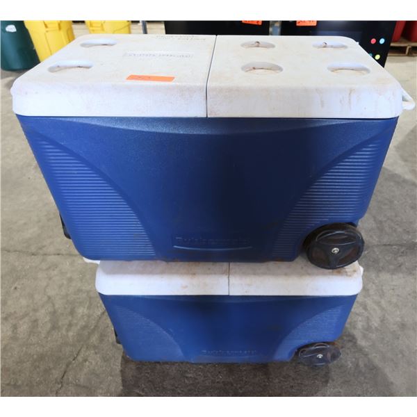 Qty 2 Large Rubbermaid Rolling Coolers