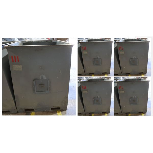 Qty 5 Stacking Forkliftable Metal Storage Bins w/ Screened Bottom 46" x 58" x 60"H
