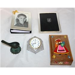 Misc. --- 2 Silver Frames, Crystal Clock, etc.