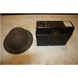 Vintage WWI Military Helmet & Field Phone