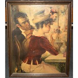 Framed Oil of Man Admiring a Lady