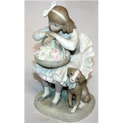 Lladro Statue Girl w/ Dog