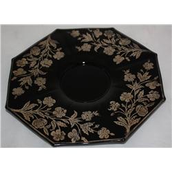 Black Plate With Braised Sterling Silver Flowers