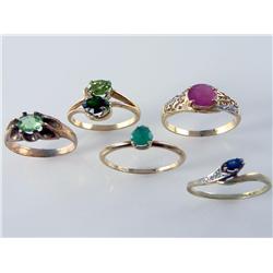 (5) 10kt & 14kt Gold Natural Gemstone Ladies Rings