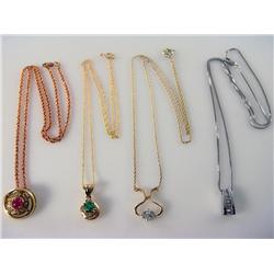 (4) 14kt Gold Diamond & Gemstone Necklaces