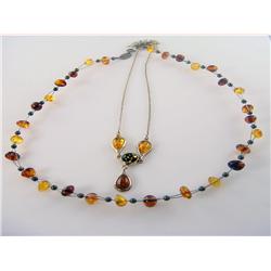 (2) Sterling Silver Natural Amber Necklaces