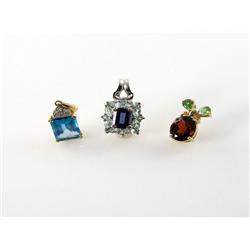 (3) 10kt Gold Gemstone Gold Pendants