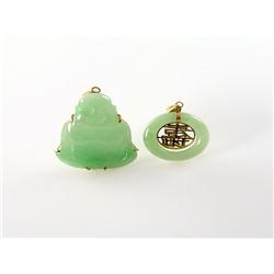 (2) 10kt & 14kt Gold Apple Jade Pendants